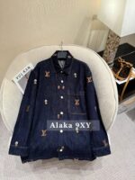 LOUIS VUITTON  2024SS Early Autumn New CollectionHeavy Industry Clover Embroidered Logo Collar Denim Shirt Jacket/Couple's Loose fit - Image 6