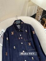 LOUIS VUITTON  2024SS Early Autumn New CollectionHeavy Industry Clover Embroidered Logo Collar Denim Shirt Jacket/Couple's Loose fit - Image 8