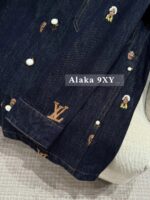 LOUIS VUITTON  2024SS Early Autumn New CollectionHeavy Industry Clover Embroidered Logo Collar Denim Shirt Jacket/Couple's Loose fit - Image 10