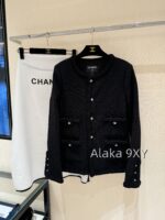 CHANEL Wang Yibo Same Style 24 Advanced Handicraft Workshop Series  Early autumn new imported coarse woolen four pocket round neck woven jacket with 100 silk printed lining - Image 5