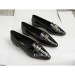 Chanel 24C Early Spring New Collection  Heavy industry retro pointed metal logo patent leather loafers/single shoes for women - Image 12