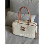 MIUMIU "American Retro Girl Style"  Self retained Zhang Yuanying's 2024 SS fashion collection canvas briefcase  Japanese limited edition canvas denim fabric canvas style - Image 12