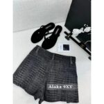 Chanel  New Collection for Spring and Summer of 2024Heavy Industry Wash Enzyme Denim Waffle Printed High Waist Shorts/Wide Leg Pants Women's Pants - Image 14