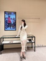 CHANEL  2024 Early Autumn New French Style Dress Set  Handmade Beaded Long Sleeve TSkirtLace Mesh Half Skirt Set for Women - Image 6