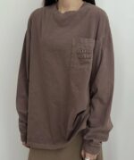 MIUMIU   Autumn/Winter Color Long Sleeve Base Tee Self CollectionMelad Color Round Neck Letter Logo Pocket Long Sleeve 100 Cotton Fabric - Image 10