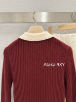 MIUMIU "American College Style Dressing"  Color blocked lapel long sleeved polo collar wine red autumn and winter new style versatile and highend pleated skirt skirt - Image 21
