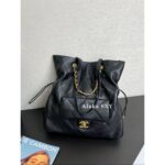 CHANEL  5c Early Spring New Collection  Metal Chain logo Drawstring design double chain shopping bag/lucky bag shoulder bag