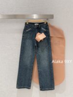 MIUMIU  Versatile fashion musthave24ss autumn and winter new collection, heavy embroidery pocket letter logo, high waist slimming, blue wide leg jeans for women - Image 8