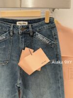 MIUMIU  Versatile fashion musthave24ss autumn and winter new collection, heavy embroidery pocket letter logo, high waist slimming, blue wide leg jeans for women - Image 9