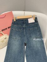 MIUMIU  Versatile fashion musthave24ss autumn and winter new collection, heavy embroidery pocket letter logo, high waist slimming, blue wide leg jeans for women - Image 15