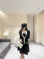 BALMAIN High end B  2024 Early Autumn New Collection  "Professional Elite and Capable Female CEO Dressing" Color Contrasting Edges, Waist Fold, Lotus Leaf Pendulum, Deep Vneck Knitted CardiganFashionable APendulum Skirt Top - Image 7