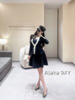 BALMAIN High end B  2024 Early Autumn New Collection  "Professional Elite and Capable Female CEO Dressing" Color Contrasting Edges, Waist Fold, Lotus Leaf Pendulum, Deep Vneck Knitted CardiganFashionable APendulum Skirt Top - Image 8