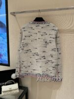 Chanel taro purple color blocked24 new beige knitted short jacket long sleeved women's heavyduty full screen blended highend floral fabric - Image 8