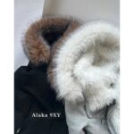Rarelyalike Yi Menglin Same Style  Niche Trendy Brand RA Hooded Plush Inner Tank Cotton Jacket 2024 Autumn/Winter New Thick Grey Wool Collar Hoodie - Image 5