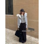 Rarelyalike Yi Menglin Same Style  Niche Trendy Brand RA Hooded Plush Inner Tank Cotton Jacket 2024 Autumn/Winter New Thick Grey Wool Collar Hoodie - Image 9