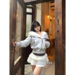 Rarelyalike Yi Menglin Same Style  Niche Trendy Brand RA Hooded Plush Inner Tank Cotton Jacket 2024 Autumn/Winter New Thick Grey Wool Collar Hoodie - Image 11
