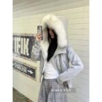 Rarelyalike Yi Menglin Same Style  Niche Trendy Brand RA Hooded Plush Inner Tank Cotton Jacket 2024 Autumn/Winter New Thick Grey Wool Collar Hoodie - Image 12