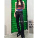 Hot girls must be included in the collection   The new collection for autumn and winter 24 has a great toneCool waist strap, black split leather pants with leg shape decoration, environmentally friendly leather - Image 5