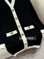 BALMAIN Legal Beauty 2024 Spring/Summer New Collection   Black and white color blocked Vneck, gold buckle pocket, hip hugging knitted dress for women. - Image 9