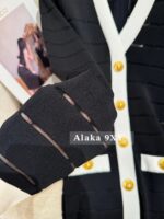 BALMAIN Legal Beauty 2024 Spring/Summer New Collection   Black and white color blocked Vneck, gold buckle pocket, hip hugging knitted dress for women. - Image 11