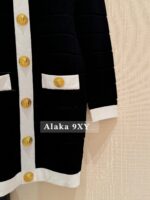 BALMAIN Legal Beauty 2024 Spring/Summer New Collection   Black and white color blocked Vneck, gold buckle pocket, hip hugging knitted dress for women. - Image 12