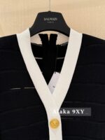 BALMAIN Legal Beauty 2024 Spring/Summer New Collection   Black and white color blocked Vneck, gold buckle pocket, hip hugging knitted dress for women. - Image 14