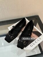 Gucci G7  2024 Summer Horseneck Buckle Strap Mary Jane Single Shoes Female Head Pig Nose Bow Flat Ballet Shoes - Image 4