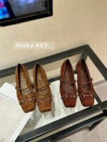 Gucci G7  2024 Summer Horseneck Buckle Strap Mary Jane Single Shoes Female Head Pig Nose Bow Flat Ballet Shoes - Image 5