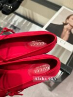 Gucci G7  2024 Summer Horseneck Buckle Strap Mary Jane Single Shoes Female Head Pig Nose Bow Flat Ballet Shoes - Image 6