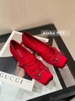 Gucci G7  2024 Summer Horseneck Buckle Strap Mary Jane Single Shoes Female Head Pig Nose Bow Flat Ballet Shoes - Image 8