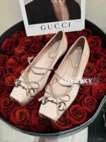 Gucci G7  2024 Summer Horseneck Buckle Strap Mary Jane Single Shoes Female Head Pig Nose Bow Flat Ballet Shoes - Image 12