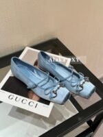 Gucci G7  2024 Summer Horseneck Buckle Strap Mary Jane Single Shoes Female Head Pig Nose Bow Flat Ballet Shoes - Image 17