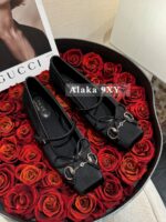 Gucci G7  2024 Summer Horseneck Buckle Strap Mary Jane Single Shoes Female Head Pig Nose Bow Flat Ballet Shoes - Image 18