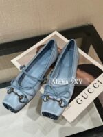 Gucci G7  2024 Summer Horseneck Buckle Strap Mary Jane Single Shoes Female Head Pig Nose Bow Flat Ballet Shoes - Image 22
