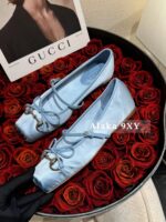 Gucci G7  2024 Summer Horseneck Buckle Strap Mary Jane Single Shoes Female Head Pig Nose Bow Flat Ballet Shoes - Image 24