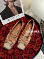 Gucci G7  2024 Summer Horseneck Buckle Strap Mary Jane Single Shoes Female Head Pig Nose Bow Flat Ballet Shoes - Image 25