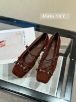 Gucci G7  2024 Summer Horseneck Buckle Strap Mary Jane Single Shoes Female Head Pig Nose Bow Flat Ballet Shoes - Image 26