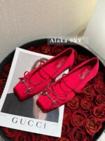 Gucci G7  2024 Summer Horseneck Buckle Strap Mary Jane Single Shoes Female Head Pig Nose Bow Flat Ballet Shoes - Image 31