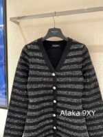 BALMAIN  2024 Early Autumn New Collection  Black Silver Stripe Glitter Versatile Casual Vneck Show Thin Temperament Metal Buckle Dress for Women - Image 7