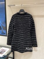 BALMAIN  2024 Early Autumn New Collection  Black Silver Stripe Glitter Versatile Casual Vneck Show Thin Temperament Metal Buckle Dress for Women - Image 10
