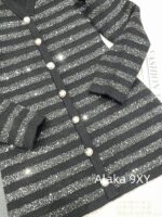 BALMAIN  2024 Early Autumn New Collection  Black Silver Stripe Glitter Versatile Casual Vneck Show Thin Temperament Metal Buckle Dress for Women - Image 26