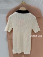 MIUMIU   American Retro Campus Dressing24 Autumn/Winter New High Quality Cashmere Fabric Embroidered Letter Logo Short Sleeve Tshirt/Vneck Knitted Tank Top Short Sleeve - Image 4