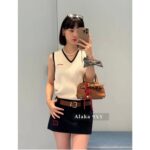 MIUMIU   American Retro Campus Dressing24 Autumn/Winter New High Quality Cashmere Fabric Embroidered Letter Logo Short Sleeve Tshirt/Vneck Knitted Tank Top Short Sleeve - Image 16
