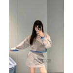 MIU MIU 24 Autumn/Winter New Collection Letter Logo Patch Embroidered Logo Contrast Splicing Short Hoodie Sweatshirt/Skirt/Casual Sweatpants Sweatshirt - Image 8