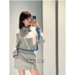 MIU MIU 24 Autumn/Winter New Collection Letter Logo Patch Embroidered Logo Contrast Splicing Short Hoodie Sweatshirt/Skirt/Casual Sweatpants Sweatshirt - Image 10