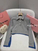 MIU MIU 24 Autumn/Winter New Collection Letter Logo Patch Embroidered Logo Contrast Splicing Short Hoodie Sweatshirt/Skirt/Casual Sweatpants Sweatshirt - Image 15