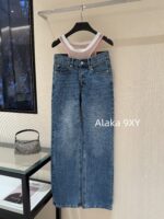 Alexanderwang High Quality Two Color Retained King  2024 Autumn/Winter New Collection Gulina Zha Same Style Hot Girl Bikini Jeans Women's Fake Two Piece Straight Leg Pants