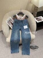 Alexanderwang High Quality Two Color Retained King  2024 Autumn/Winter New Collection Gulina Zha Same Style Hot Girl Bikini Jeans Women's Fake Two Piece Straight Leg Pants - Image 4