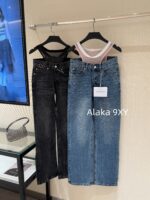 Alexanderwang High Quality Two Color Retained King  2024 Autumn/Winter New Collection Gulina Zha Same Style Hot Girl Bikini Jeans Women's Fake Two Piece Straight Leg Pants - Image 9
