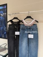 Alexanderwang High Quality Two Color Retained King  2024 Autumn/Winter New Collection Gulina Zha Same Style Hot Girl Bikini Jeans Women's Fake Two Piece Straight Leg Pants - Image 11